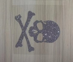 IRIDESCENT SILVER GLITTER BLING SHINY SKULL CROSSBONES 2” VINYL STICKER DECAL