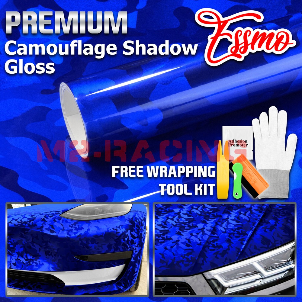 Gloss Camouflage Shadow Camo Royal Blue Car Vinyl Wrap Sticker Decal Film Sheet