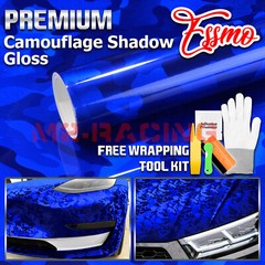 Gloss Camouflage Shadow Camo Royal Blue Car Vinyl Wrap Sticker Decal Film Sheet