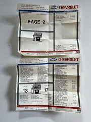1994 EXT CAB SILVERADO 4X4 5.7 WHITE OFF ROAD CHEVROLET DEALER WINDOW STICKER