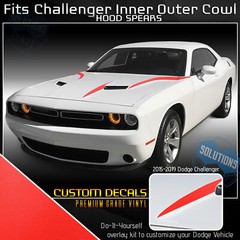 For 2015-2018 Dodge Challenger Combo Cowl Hood Spears Stripes Graphic Flat Matte