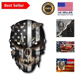 Durable American Flag Skull Decal with Glitter & Reflective Eyes – 6.5 Inch