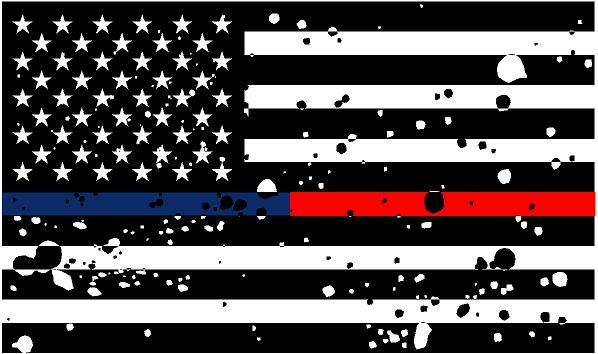 American BLUE RED Line GRUNGE Black White BW Flag Police Firefighter Sticker VAR