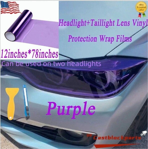 12″x78″ For Headlight Taillamp Transparent Purple Len Vinyl Protection Wrap Film