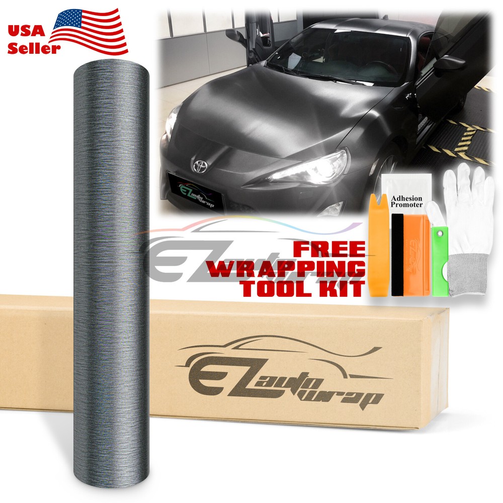 Premium Brushed Aluminum Gray Steel Vinyl Wrap Sticker Film Decal Air Release