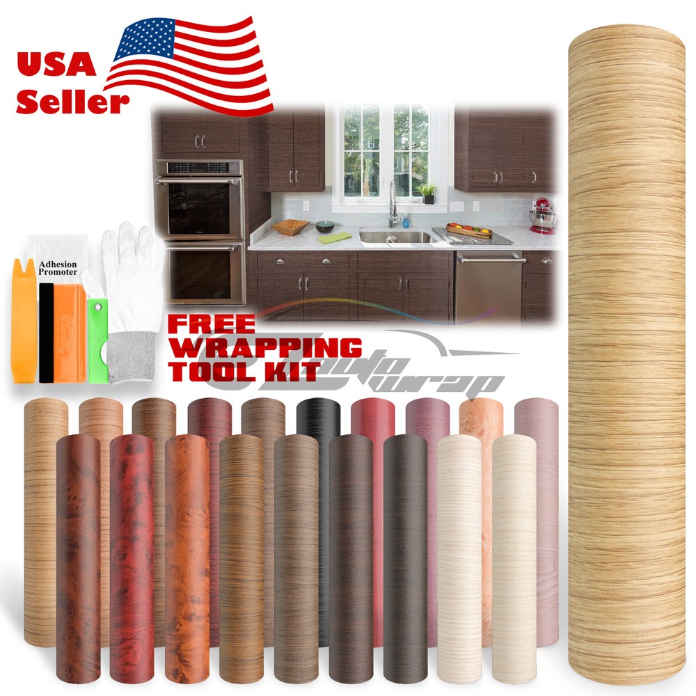 *Wood Grain Teak Oak Cherry Ebony Vinyl Wrap Sticker Dash Trim Air Bubble Free