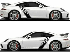 Car Body Side Plaid Graphic Racing Sports Long Stripes Self-Adhesive Trim Decals