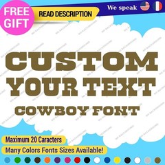 Sticker Vinyl Regular Custom Text Name Cowboy Fonts Lettering Die Cut Decals 651