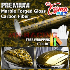 ESSMO PET Marble Forged Gloss Carbon Fiber Golden Yellow Car Vinyl Wrap Decal