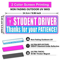 3 Pack Student Driver Magnet Reflective Signs for Car, 9×3.3 Inch