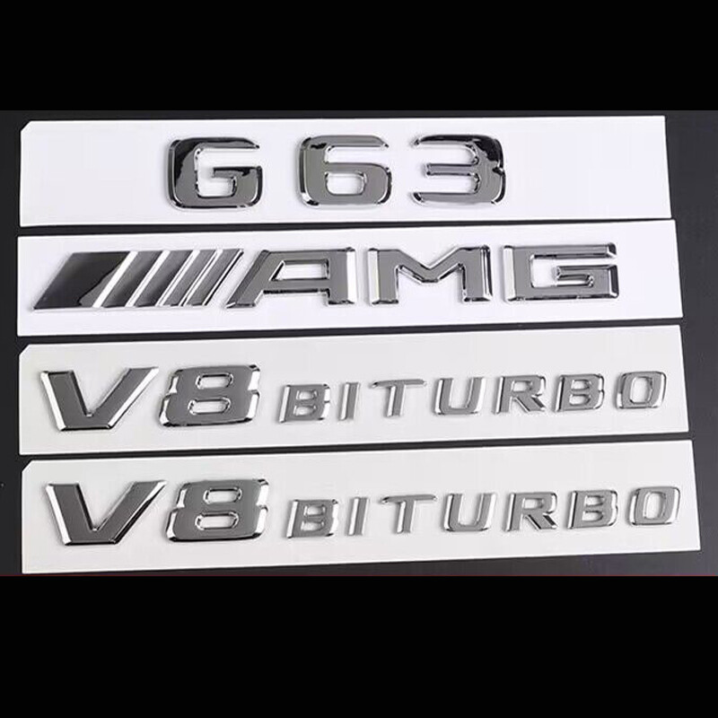 4PCS Chrome BADGES FOR MERCEDES G-CLASS G63+AMG+V8 BITURBO EMBLEMS W464