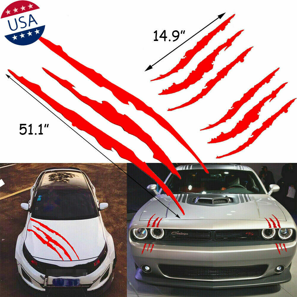 3pcs/set Red Monster Claw Paw Scratch Sticker for Car Headlight Hood Side Fender