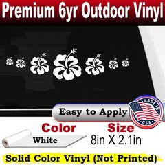 Hibiscus Flowers Row Car Truck Window Laptop Decal Sticker White 8X2.1