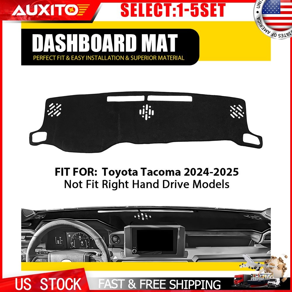 Black Dashboard Cover Pad Mat For Toyota Tacoma 2024-2025 Non-Slip Dash Mat 1-5X
