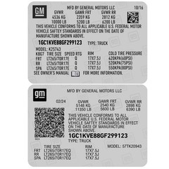 GMC CHEVY GM VIN STICKER ALL STYLES replacement driver door jamb id info data