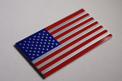 (4 Pack) Aluminum US American Flag Sticker Decal | Auto Car Emblem 3.15″x1.75″