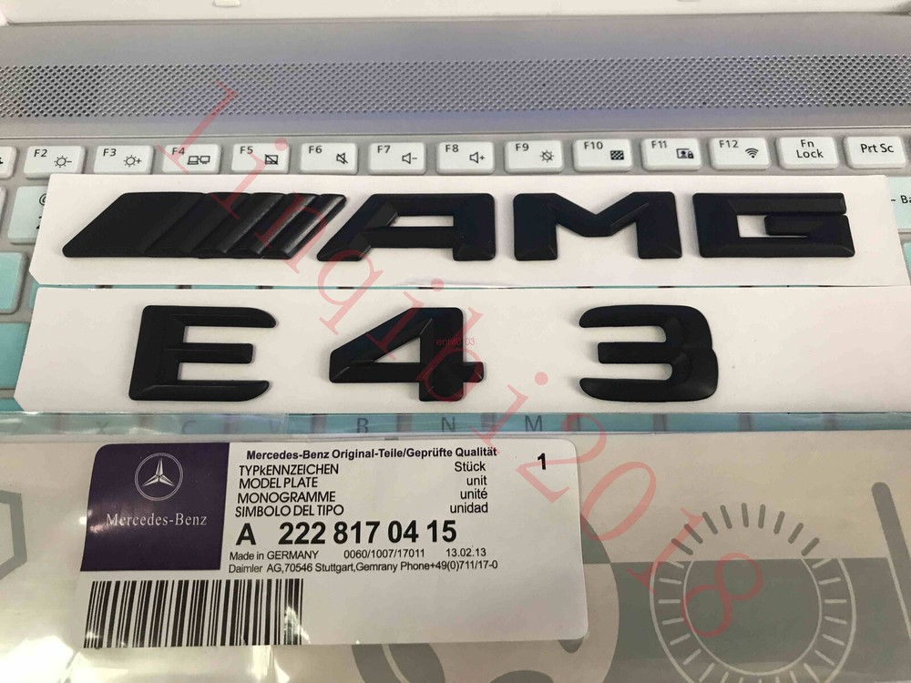 Matt black ” E43 + AMG ” Letters Trunk Emblem Badge Sticker for Mercedes Benz