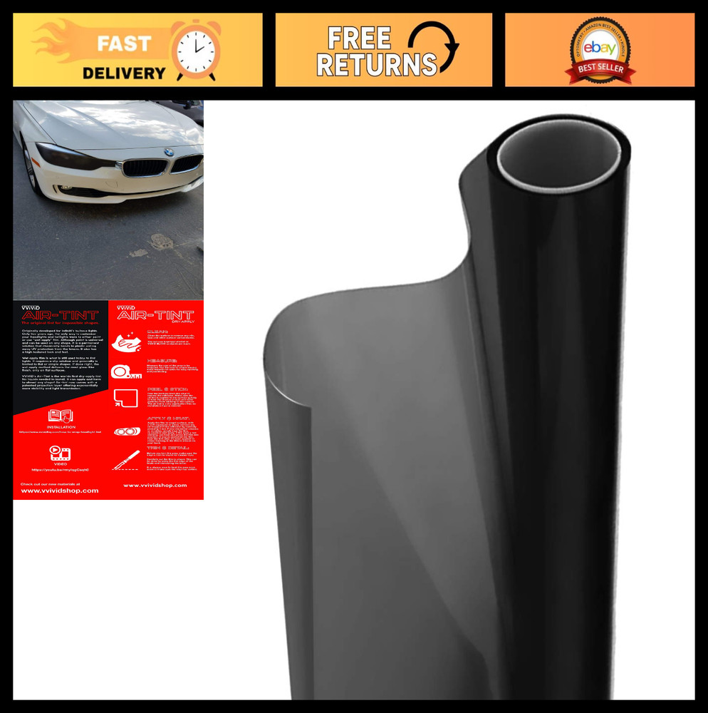 Matte Black Headlight & Tail Light Window Tint Film – 16″x60″ 2-Roll Pack