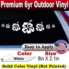 Hibiscus Flowers Row Car Truck Window Laptop Decal Sticker White 8X2.1