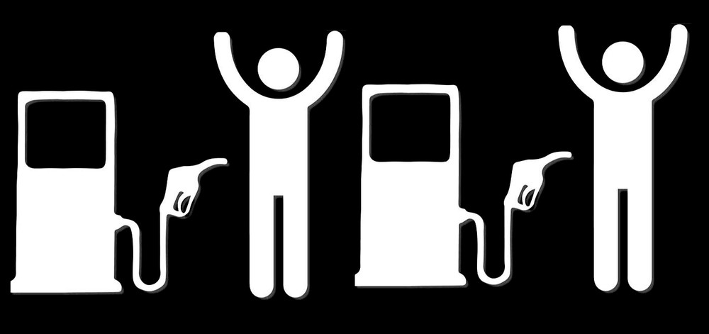 Gas Pump Robbing Me -Two 5″ White Vinyl Decal Car Truck SUV RV Camper Trailer