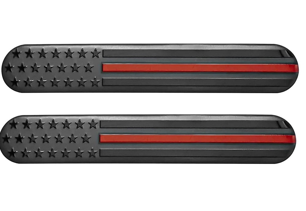 TWO- THIN RED LINE American Flag Emblems Car Truck Decal Badge Sticker Fireman