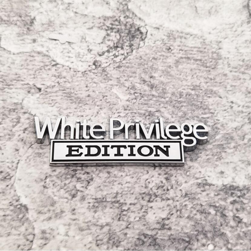 2Pcs 3D Zinc Alloy White Privilege EDITION Metal Badge Car Emblem Bumper Decal