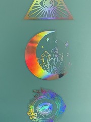 Two Holographic Crystal Moon Waterproof Auto Scrapbook 4” Vinyl Stickers