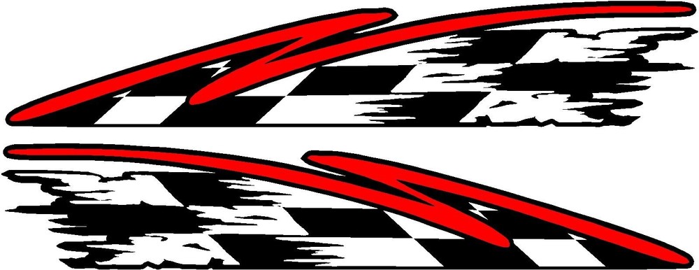 checkered flag & stripe racing vinyl graphics 2 decal sticker set 4″x 22″ red