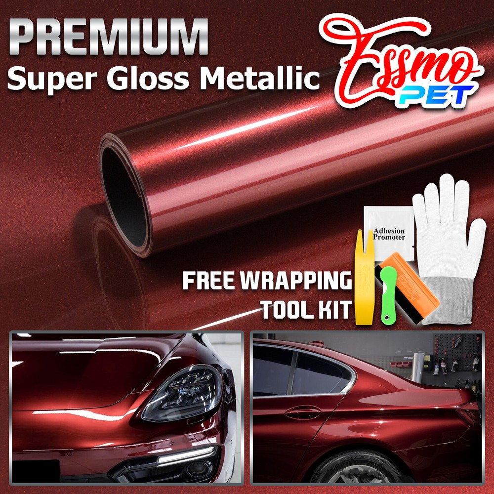 ESSMO PET Super Gloss Metallic Vampire Red Vehicle Vinyl Wrap Decal Like Paint