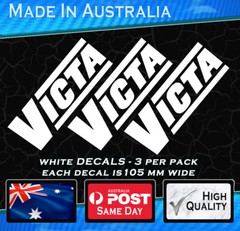 VICTA STYLE STICKERS X3 2 stroke LAWN MOWER MOTOR ENGINE RECO WHITE DECAL