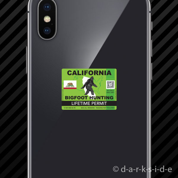 (2x) California Bigfoot Hunting Permit Cell Phone Sticker Sasquatch Lifetime