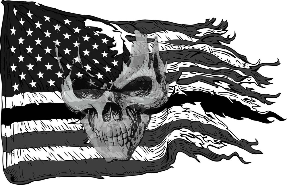 American Ripped Flag Black & White with Skull Decal
