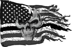 American Ripped Flag Black & White with Skull Decal