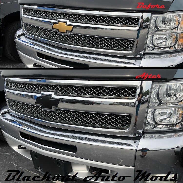 Gloss Black Vinyl BowTie Grill Emblem Overlay 2007-2013 Chevrolet Silverado 1500