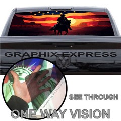Truck Back Window Graphics Cowboy American Flag (P589) See Through Rear Decal