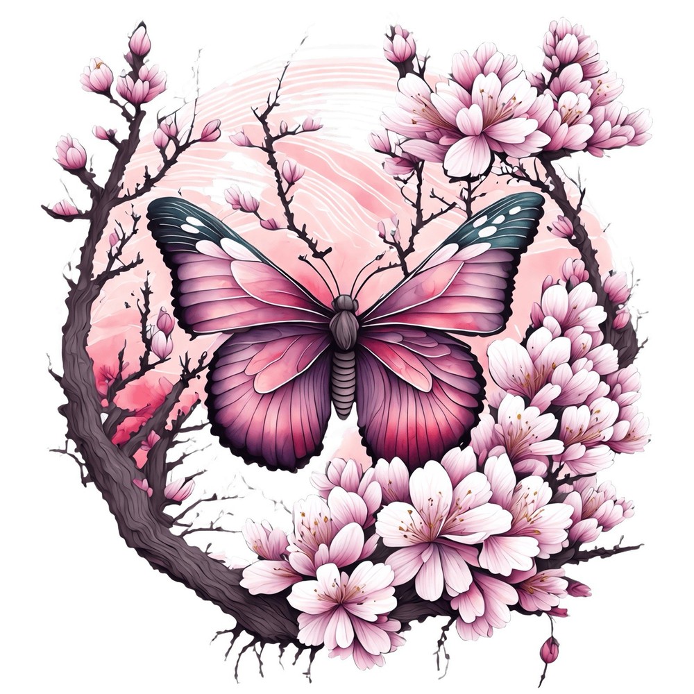 Animal Sticker (3 Inch) Vibrant Butterfly Soft Pink And Black With Flowers !
