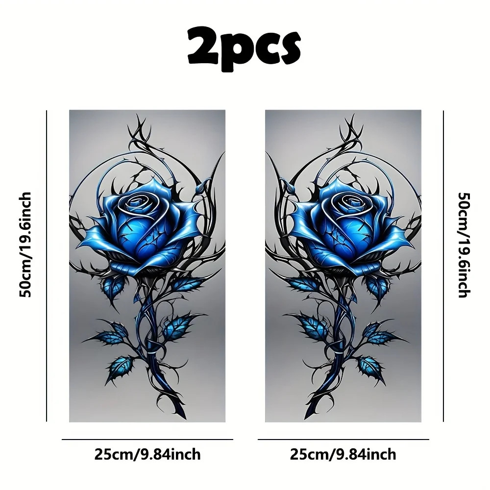 2-piece Beautiful Blue Rose Vinyl Car Creative B-pillar Protective Stickers