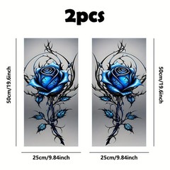 2-piece Beautiful Blue Rose Vinyl Car Creative B-pillar Protective Stickers