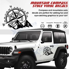 Compass with Mountains Car Body Rear Window Decal for Pickup Truck Boat Wall