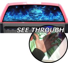 P367 Flaming Skull Blue Rear Window Tint Graphic Decal Wrap Back Pickup Graphics