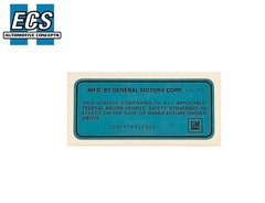 NOS r 1969 1970 1971 Oldsmobile GM VIN Safety Certification Label Turnkey