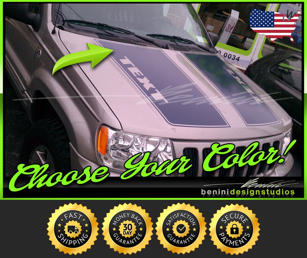 Custom Vinyl Hood Racing Stripes Graphics 3 – FITS 99-04 Jeep Grand Cherokee WJ