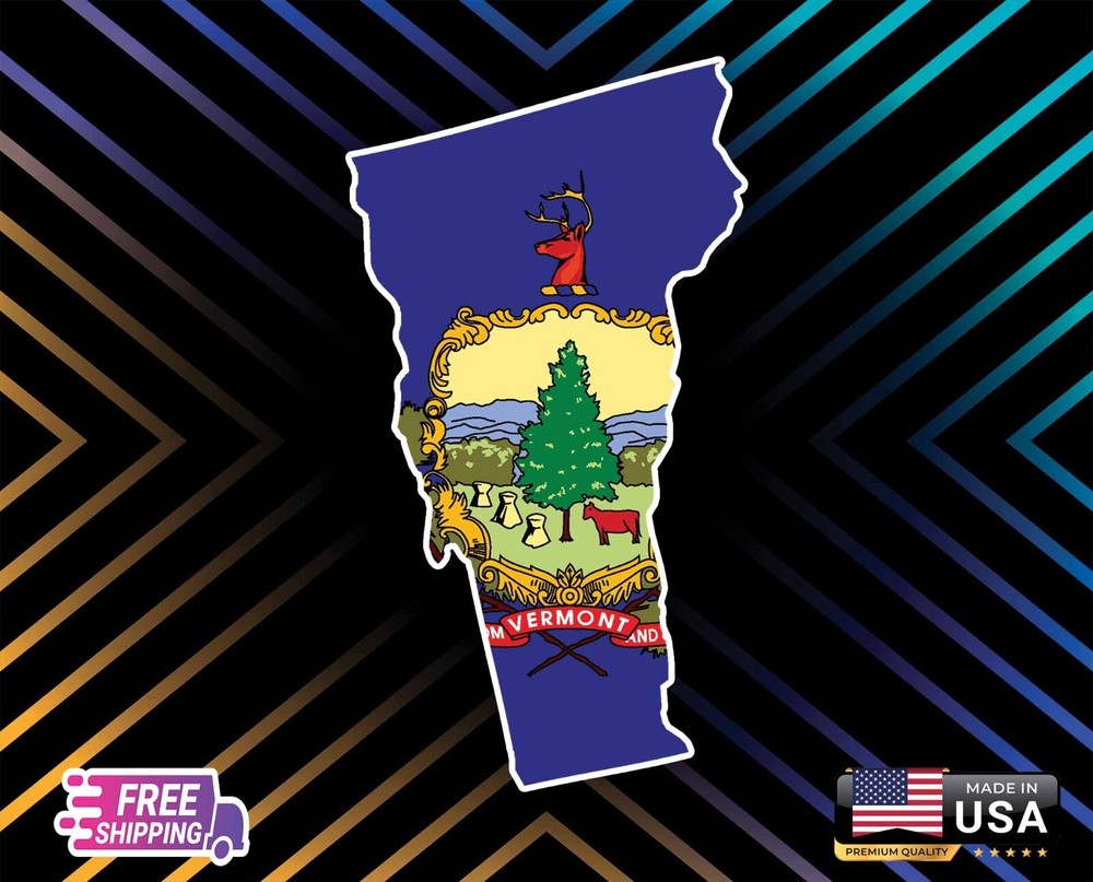 VERMONT STATE MAP FLAG, STICKER, DECAL, 6 YR VINYL TRUCK CAR IA LAMINATED