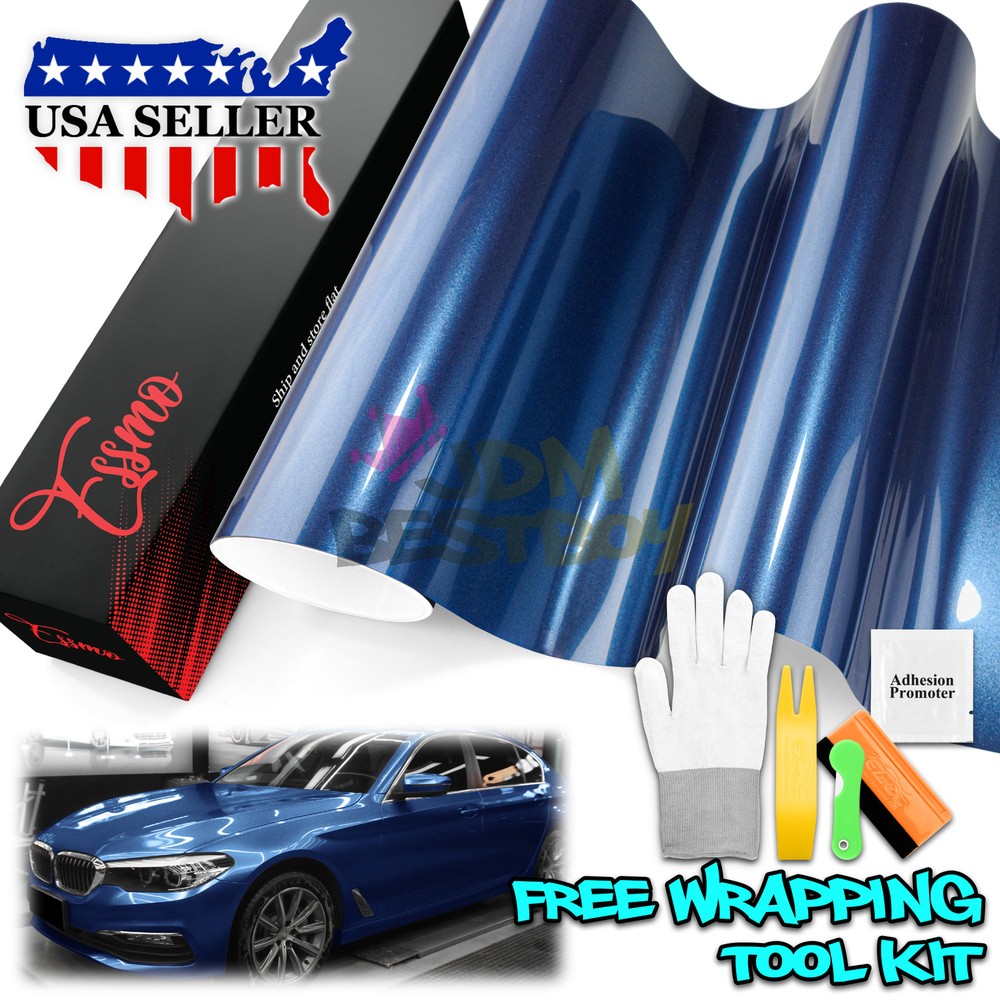 ESSMO PET Super Gloss Metallic Midnight Blue Vehicle Vinyl Wrap Decal Like Paint
