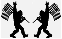 Mirror Sasquatch Bigfoot Rock On Flag Funny DieCut Vinyl Decal Sticker Car Truck