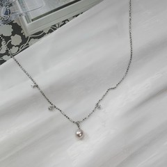 925 silver Dainty Pearl Necklace Pendant necklace With cZ Dangle