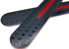 2x Aluminum Thin Red Line Flag Sticker Emblem Decals For Trucks, SUV 6″ x 1″