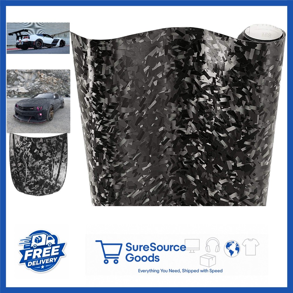 Black Carbon Fiber Vinyl Wrap Roll 1.49ft x 5ft Universal Fit for Vehicles
