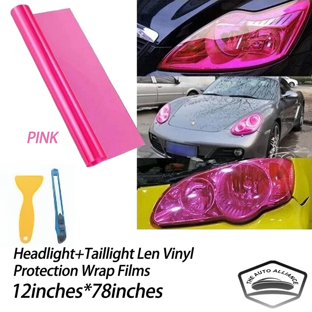 12×78 Headlight Taillamp Gloss Transparent Pink Len Vinyl Protection Wrap Film