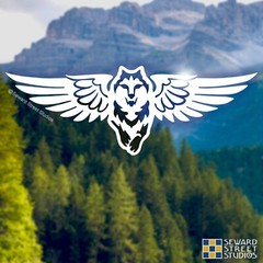 Winged Wolf Decal, Flying Husky Laptop Sticker 2.75″h x 7.75″w – #846